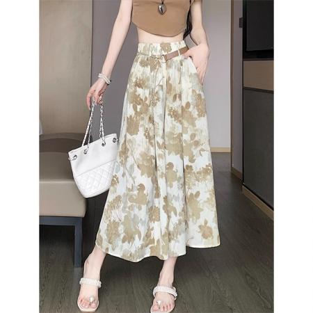 PF2701#原版做工夏季薄款2024新款高腰宽松显瘦水墨印花八分阔腿裤女