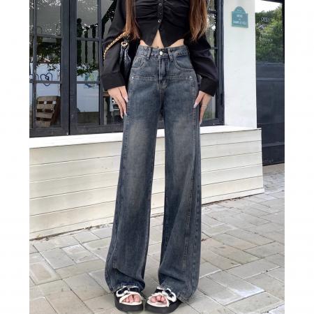 PF2712#阔腿牛仔裤 夏韩版新款高腰宽松显瘦垂感直筒拖地裤ins潮