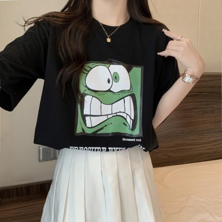 PF2745#100%棉精梳纯棉宽松大码2024夏季短袖t恤女
