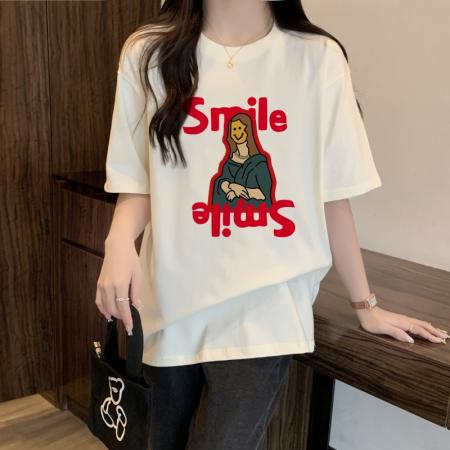 PF2746#100%棉精梳纯棉宽松大码2024夏季短袖t恤女