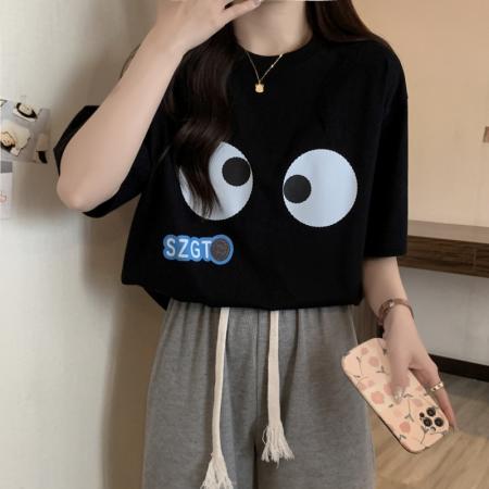 PF2750#100%棉精梳纯棉大码 夏季短袖t恤女学院风宽松韩版