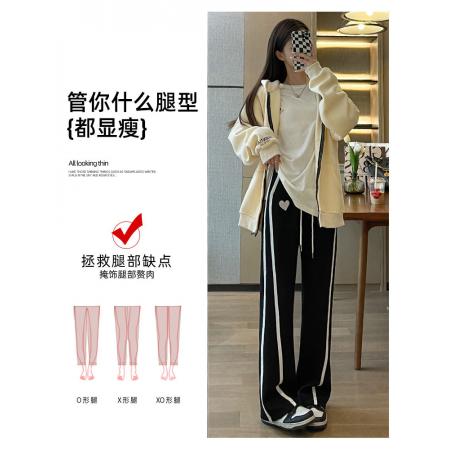 PF2788#阔腿裤女春秋高腰垂感卫裤潮宽松直筒拖地裤子