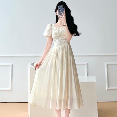 PF2863#法式漂亮连衣裙纯欲温柔风小个子仙女裙短袖气质漂亮长裙
