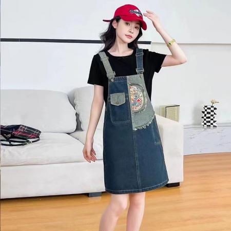 PF2871#美式复古牛仔背带裙女夏季薄款小个子宽松显瘦减龄工装短裙连衣裙