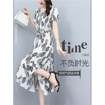PF2881#雪纺连衣裙子女装夏季 新款大码显瘦气质洋气漂亮小个子长裙
