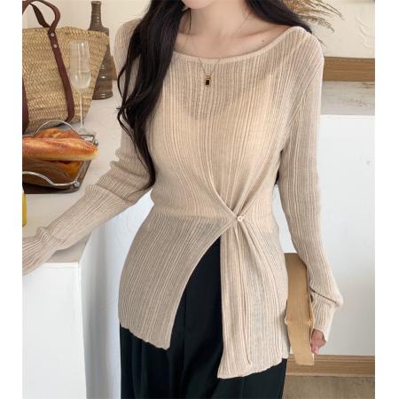 PF2886#纯欲风针织衫女早秋性感辣妹收腰开叉修身上衣