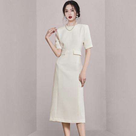 PF2890#夏季新款韩版气质长裙修身简约时尚收腰显瘦职业连衣裙女