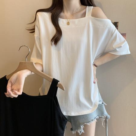 PF2926#大码胖MM夏季新款宽松露肩短袖上衣T恤