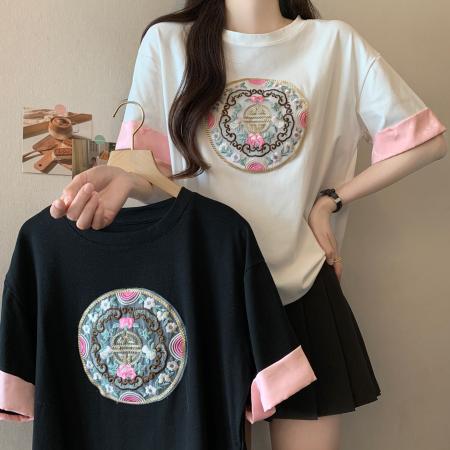 PF2932#大码胖MM夏季新款国风宽松上衣短袖T恤