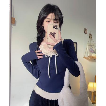 BY24#春季新款甜美假两件上衣遮肉百搭T恤女内搭设计感小衫