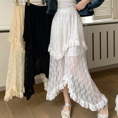 PF2955#韩系夏季设计感不规则流行蕾丝个性网纱仙女潮搭大摆伞裙女