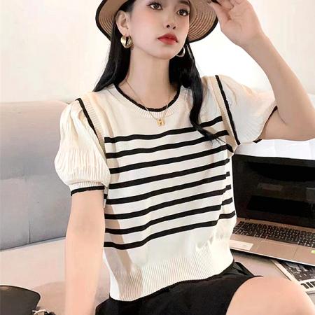 PF2973#夏季新款韩版简约时尚圆领雪纺拼接假两件短袖上衣女