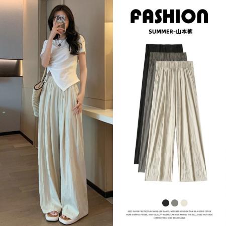 PF2991#可做大码 冰丝阔腿裤女夏薄款垂感棉麻慵懒感山本裤褶皱氧吧裤子