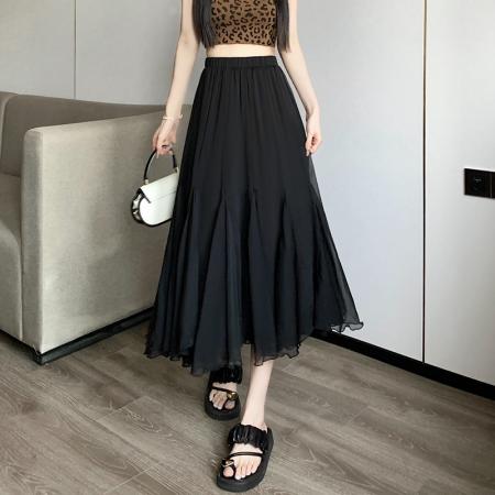 PF3048#不规则雪纺裙子网纱半身裙夏季显瘦高腰蓬蓬鱼尾半身裙