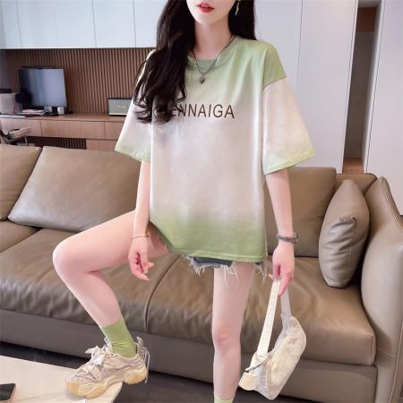 PF3066#棉渐变夏季新款印花短袖T恤女