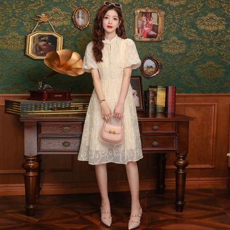 PF3093#新中式国风年轻改良旗袍2024春季新款盘扣雪纺连衣裙女夏