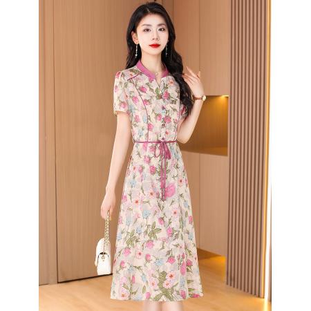 PF3101#迷苏碎花雪纺连衣裙女夏季 新款高端奢华国际大牌妈妈冰丝裙子