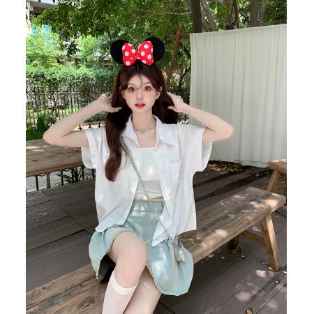 PF3141#韩版chic气质polo领衬衫女夏季新款衬衣短袖上衣