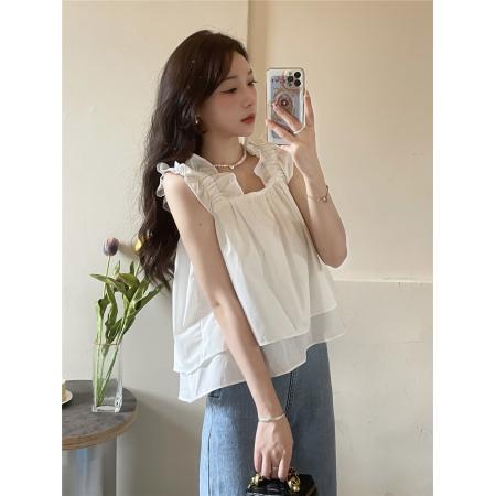 PF3158#夏装新款法式chic气质荷叶边吊带背心女小众设计感上衣