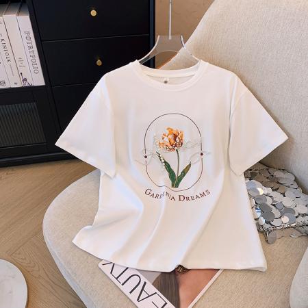 PF3182#设计感郁金香重工钉珠正肩T恤女2024新款夏小众复古独特上衣