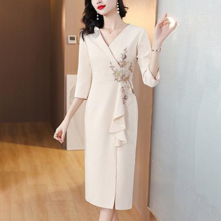 PF3200#婚宴礼服香槟色 气质年轻款结婚喜婆婆旗袍显瘦日常