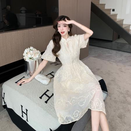 PF3208#高端气质名媛连衣裙女 夏季新款新中式国风收腰年轻款改良旗袍