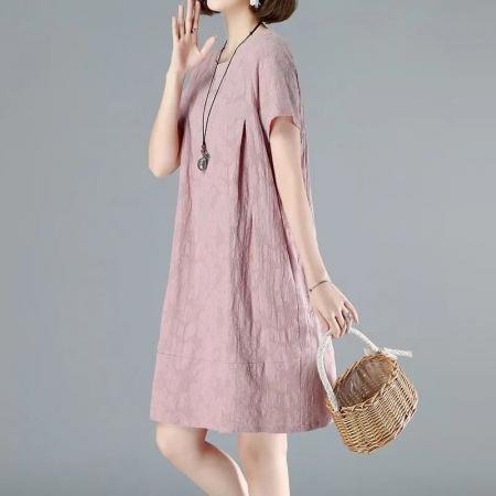 PF3283#胖MM妈妈夏装纯棉连衣裙女中长款加肥大码女装休闲中年夏季