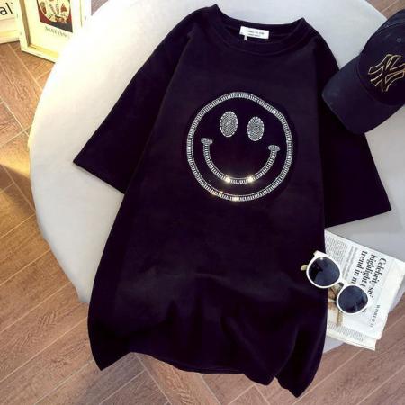 PF3307#烫钻短袖牛奶丝 百搭简约休闲夏季