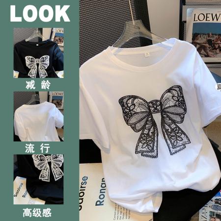 PF3319#精梳紧密100%棉直播同品前印花宽松短袖t恤女