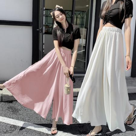 PF3342#小众夏阔腿裤女新款高腰宽松休闲裤子垂感透气裙裤薄款拖地裤长裤