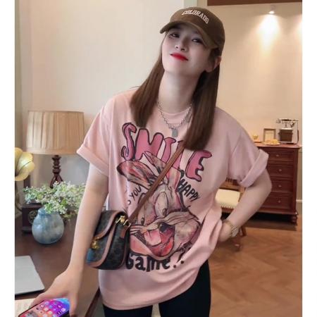 PF3358#短袖t恤女 新款爆款夏季宽松显瘦设计感小众卡通印花上衣