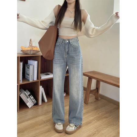 PF3359#百搭高腰阔腿裤显瘦牛仔裤女长裤
