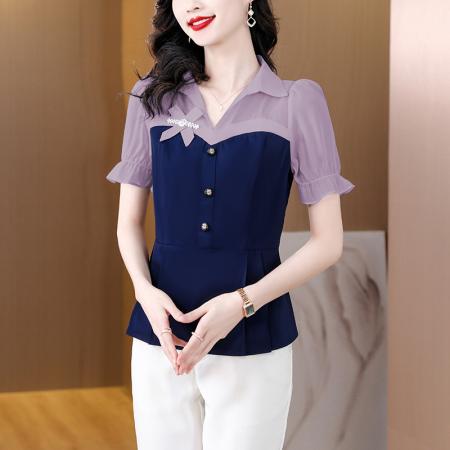 PF3366#夏装新款韩版时尚气质减龄百搭拼接大码女装