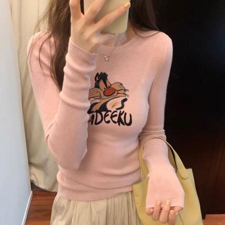 PF3373#正肩打底衫秋冬新内搭修身印花长袖上衣