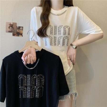 PF3395#大码女装夏季新款高级感短袖T恤胖妹妹气质针织上衣