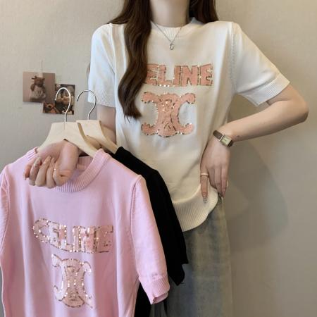 PF3398#大码女装夏季新款高级感短袖T恤胖妹妹气质针织上衣