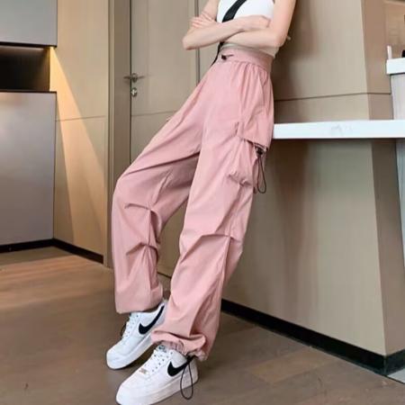 PF3425#美式速干工装裤女夏季薄款高腰宽松抽绳束脚运动休闲阔腿裤
