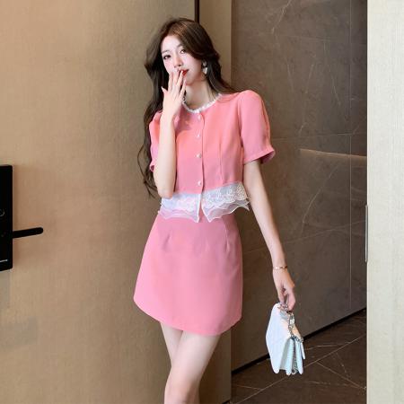 PF3445#小香风短袖名媛时尚女神范半身裙两件套 夏季新款套装裙女