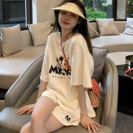 PF3488#休闲运动套装夏季韩版宽松短袖高腰阔腿短裤时尚两件套
