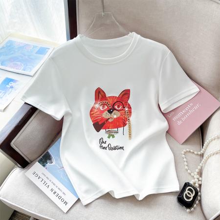 PF3521#质量超好新款重工钉珠链条纯棉短袖T恤休闲百搭