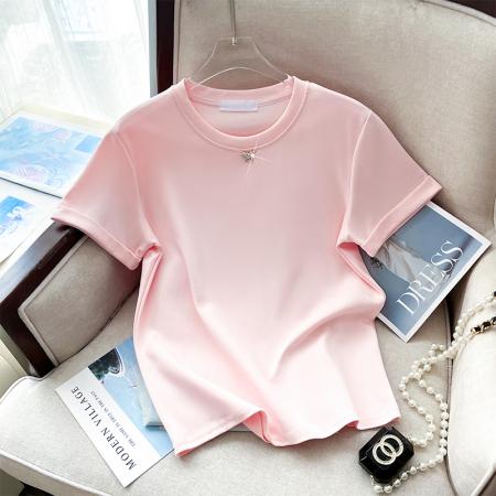 PF3523#超好质量现货已出金属蝴蝶钉珠短袖T恤纯棉简约