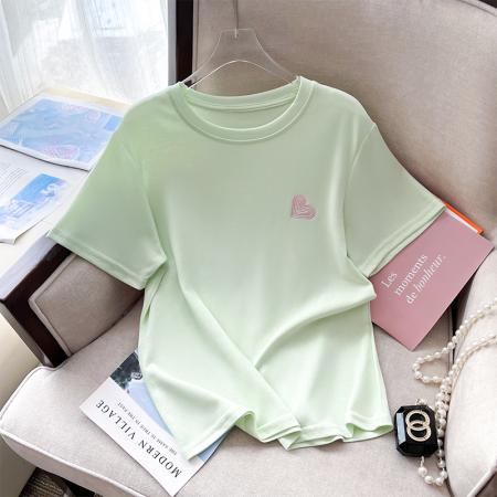 PF3524#夏新款超好看冰淇淋色刺绣爱心短袖T恤简约百搭