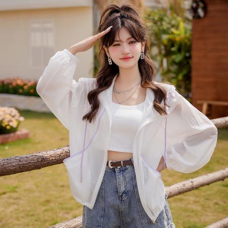 PF3615#大码夏季薄款拼接防晒衣外套女夏装小个子女士短款防晒服