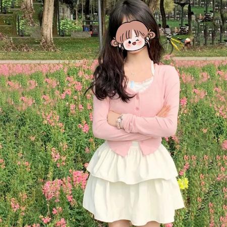 PF3642#新款修身少女纯欲假两件拼接减龄显白长袖针织衫上衣