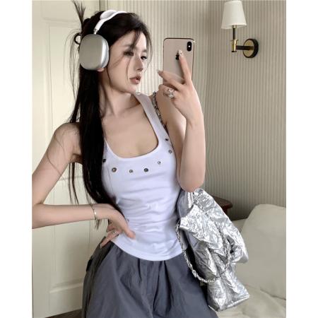 PF3652#白色工字吊带背心女夏外穿辣妹小众设计感无袖针织上衣