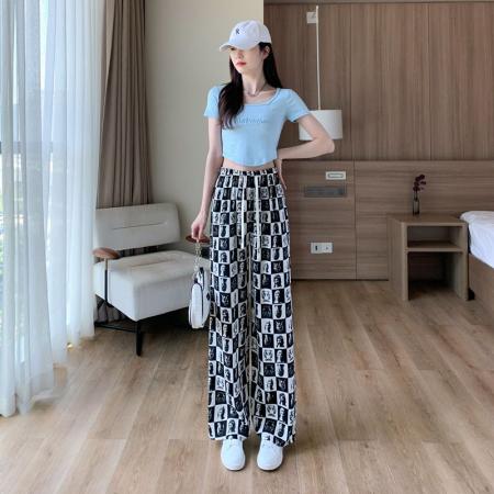 PF3674#休闲阔腿裤女2024夏秋季韩版宽松薄款高腰显瘦垂感拖地直筒裤子