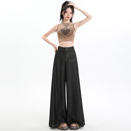 PF3701#薄款天丝牛仔裤女直筒裤宽松垂感休闲冰丝窄版阔腿裤子
