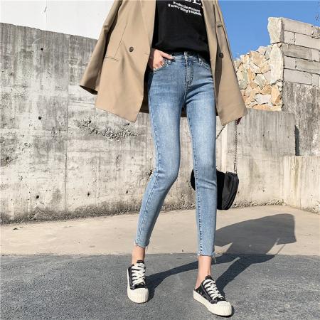 PF3702#浅蓝色春季新款小脚铅笔牛仔裤女修身显瘦显高弹力紧身2024春秋