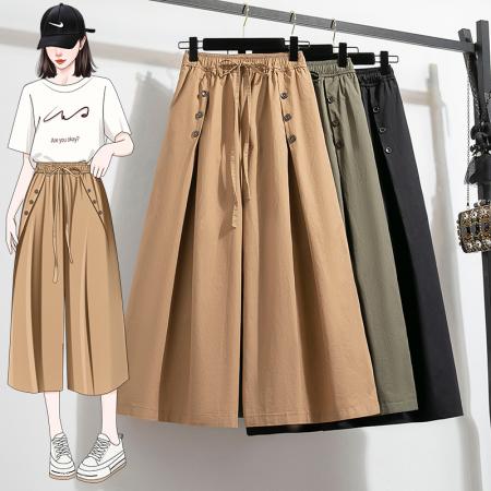PF3725#大码天丝棉美式复古高腰抽绳辣妹工装半身裙女胖mm中长裙子