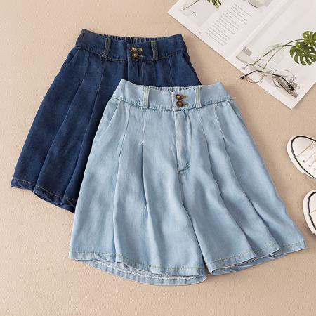 PF3726#大码收腹五分裤女夏季新款高腰a字牛仔天丝外穿阔腿热裤